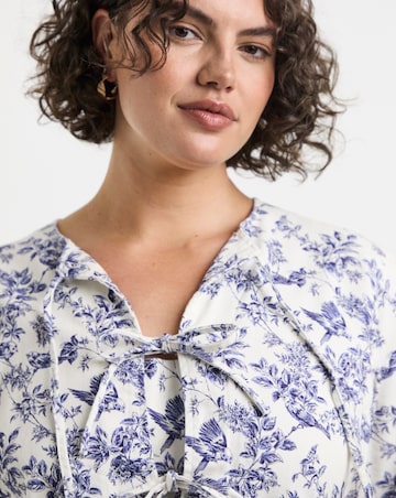 Simply Be Blue Mix Floral Tie Front Denim Dress