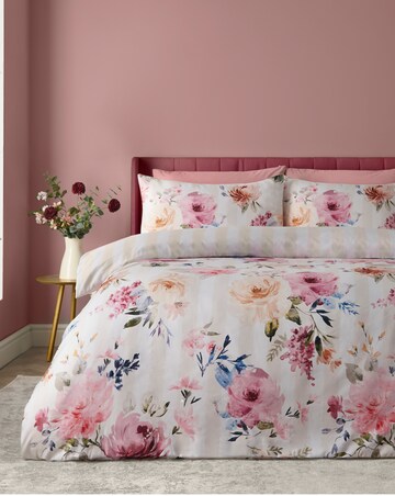 Catherine Lansfield Floral Stripe Duvet Cover Set
