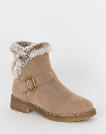 Cushion Walk Faux Fur Cuff Crepe Sole Ankle Boots - Wide Fit (E)