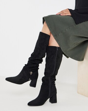 Sabrina Rouched Pointed Knee High Boots - Wide Fit (E) & Curvy Calf