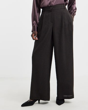 Chocolate Textured Pleated Wide Leg Trouser