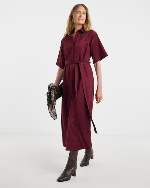 Burgundy Suedette Shirt Dress