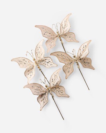 Gold Glitter Butterfly Picks - Set of 4