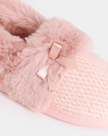 Audrey Faux Fur Trim Full Back Slippers - Wide Fit (E)