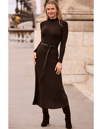 Sosandar Roll Neck Fit and Flare Midi Dress