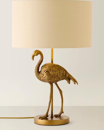 ValueLights Flo Flamingo Table Lamp with Beige & Gold Inner Shade