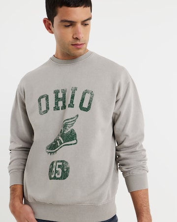 Only & Sons Creative College Relaxed Washed Crew Sweat - Light Grey