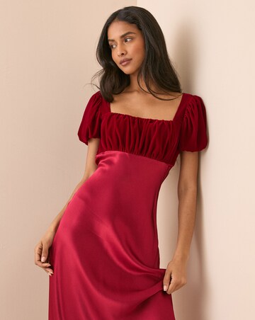 NOBODY'S CHILD ELIZABETH VELVET MIDI DRESS WITH SATIN SKIRT