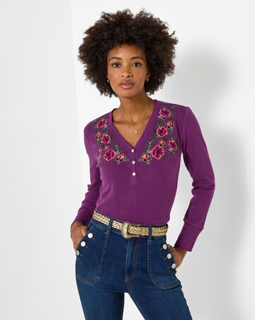Joe Browns Floral Embroidered Jersey Henley Top