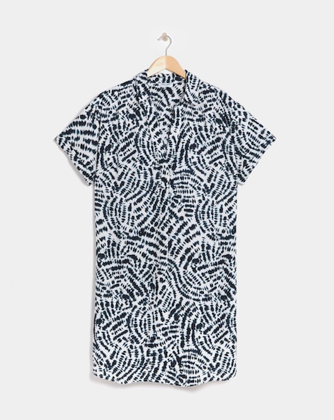 Linen Mix Collared Tunic Dress