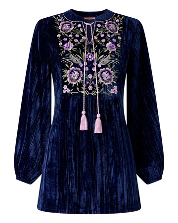 Joe Browns Velvet Tunic Top With Embroidery And Tassel Detail