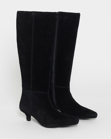 Rosa Leather Pointed Kitten Heel Knee Boots - Wide Fit (E) & Curvy Calf