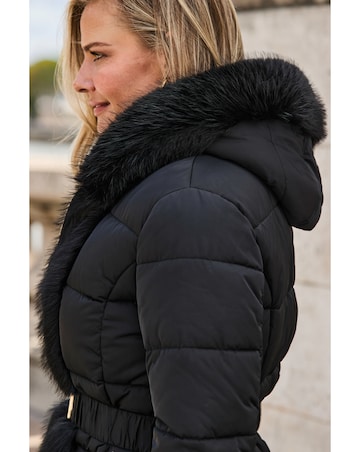 Sosandar Short Padded Coat with Faux Fur
