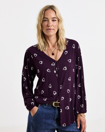 Plum Heart Button Front Long Sleeve Top