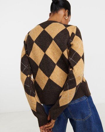 Diamante Argyle Crew Neck Cardigan
