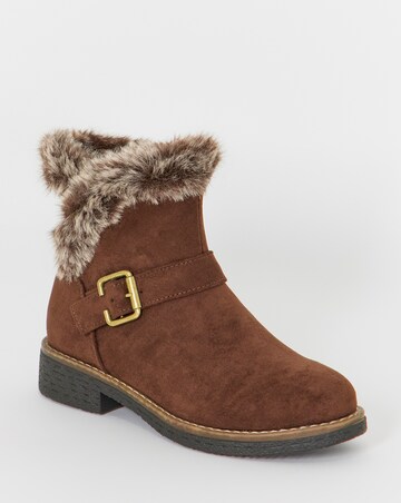 Cushion Walk Faux Fur Cuff Crepe Sole Ankle Boots - Wide Fit (E)