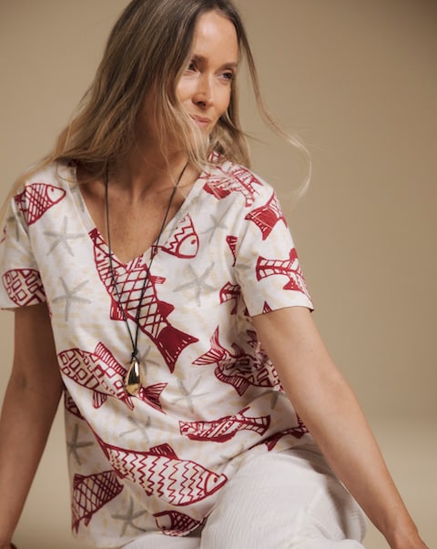 Julipa Cotton Printed V-Neck T-Shirt
