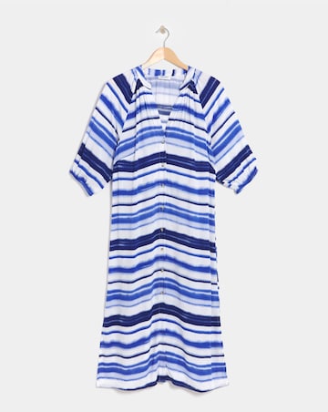 Tie Dye Kaftan Button Through Shirt Dress With Side Slits