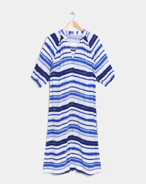Tie Dye Kaftan Button Through Shirt Dress With Side Slits