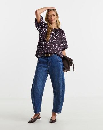 Burgundy Spot Satin Yoryu Bubble Sleeve Top
