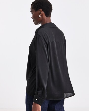 Black Satin Collar Detail Bubble Hem Blouse