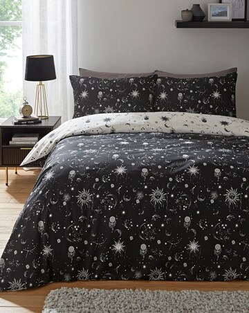 Moon and Stars Reversible Cotton Blend Duvet Cover Set