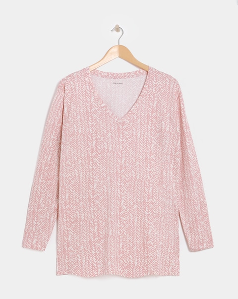 Pure Cotton Pink Print Slouch Long Sleeve Longline Top