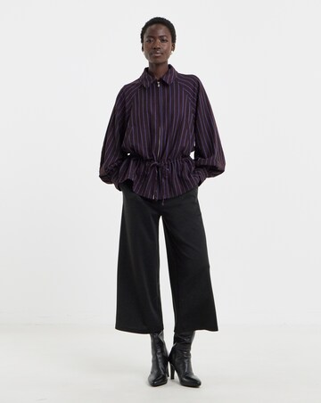 Plum Stripe Collat Detail Full Zip Elasticated Waist Top