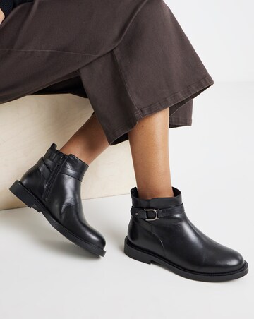 Jazz Leather Flat Buckle Ankle Boots - Wide Fit (E)