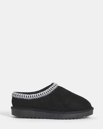 Reese Suede Embroidery Mule Snug Slippers - Wide Fit (E)