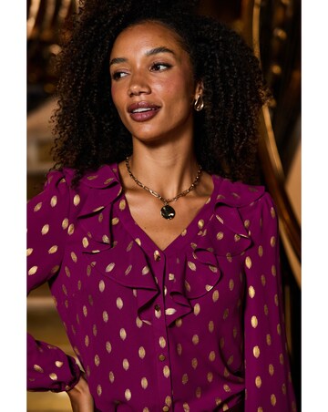 Sosandar Ruffle Front Chiffon Foil Blouse