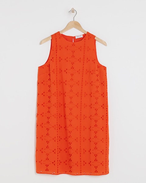 Pure Cotton Broderie Sleeveless Shift Dress