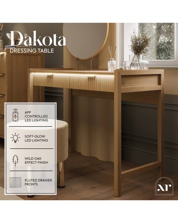 XR Living Dakota Dressing Table With App Control Lights - Oak