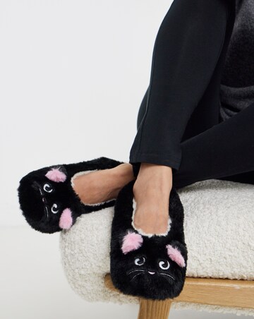 Brandy Cat Fluffy Ballerina Slippers - Wide Fit (E)