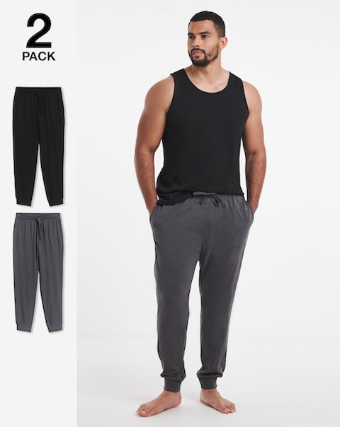 2 Pack Jersey Cuffed Lounge Joggers - Black/Charcoal
