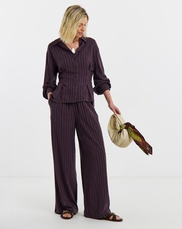 PLUM PINSTRIPE TIE WAIST WIDE LEG TROUSER CO-ORD