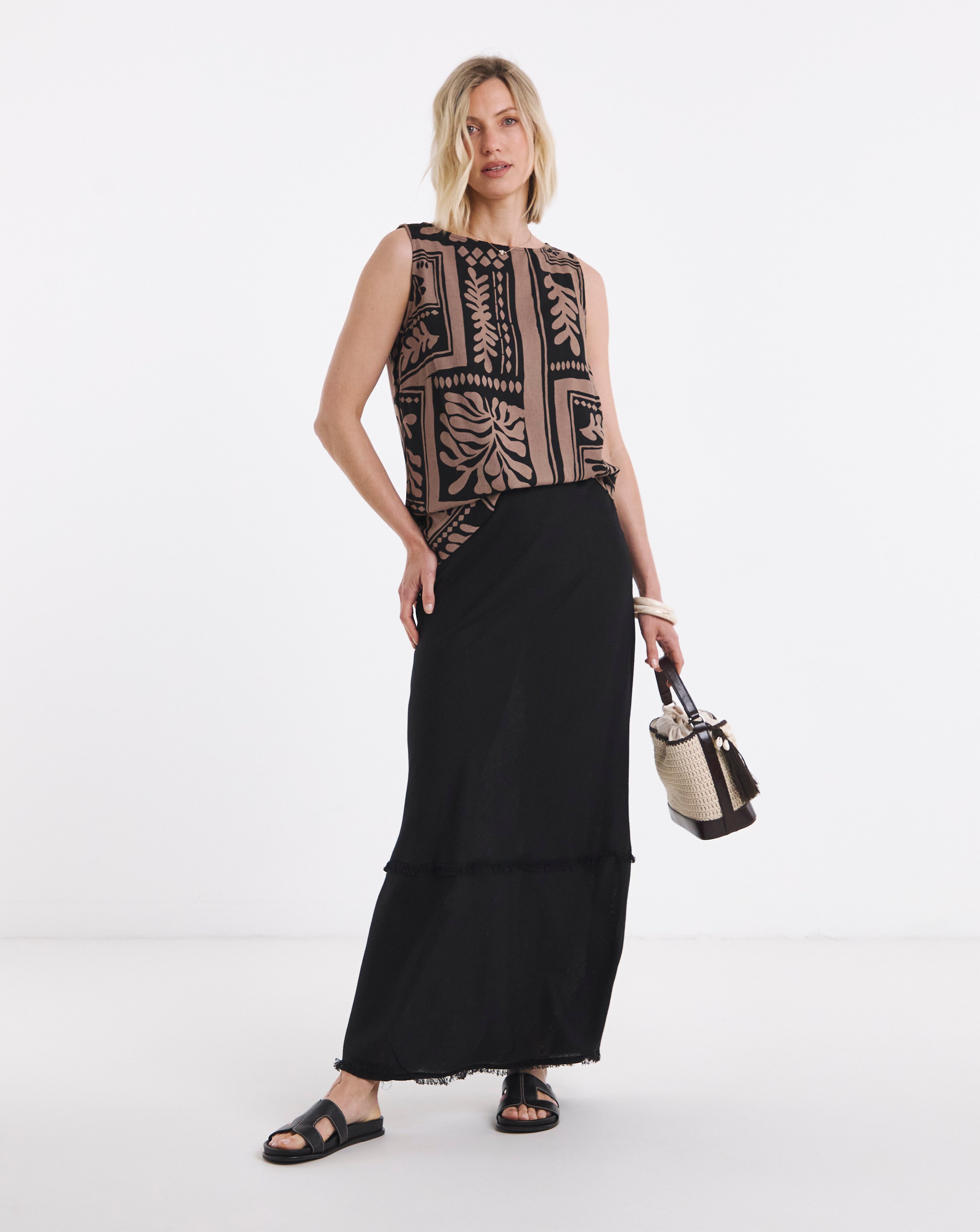 Anthology Black Linen Seam Detail Maxi Skirt | Ambrose Wilson