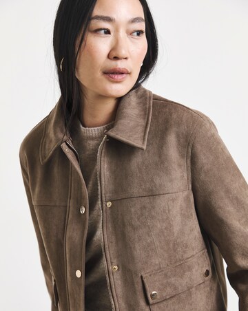 Taupe Suedette Faux Fur Collar Jacket