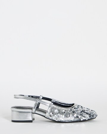 Delilah Sequined Slingback Block Heel Shoes - Wide Fit (E)