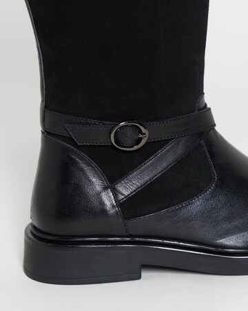 Chyna Leather Suede Mix Knee High Riding Boots - Wide Fit (E) & Curvy Calf