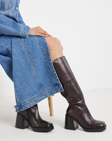 Jodi Leather Platform Knee High Boots - Standard Fit (D) & Standard Calf
