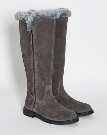 Chloe Suede Faux Fur Knee High Boots - Extra Wide Fit (EEE) & Super Curvy Calf