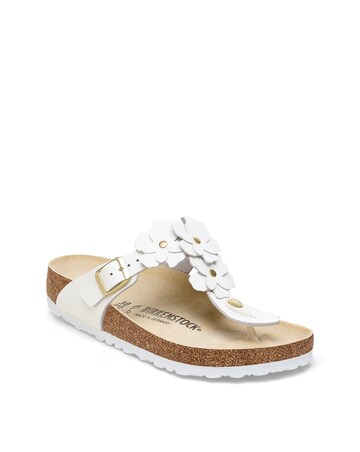 Birkenstock Gizeh White Smooth Leather Flower Sandals - Standard Fit (D)