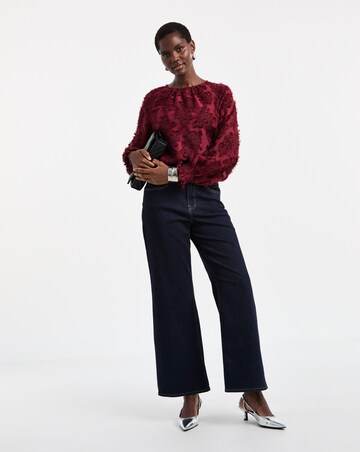 Burgundy Textured Fabric Raglan Blouse