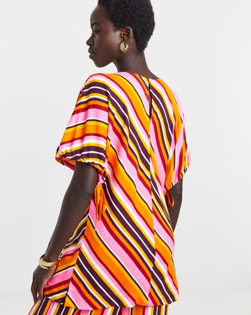 Printed Linen Mix Elasticated Cuff Boxy Top
