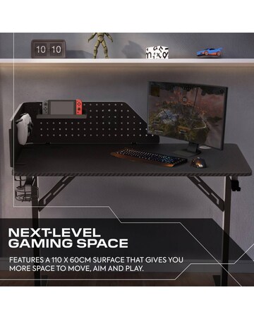 X Rocker Vortex 110cm Gaming Desk with Pegboard - Black