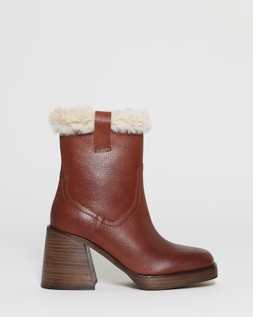 Kai Leather Fur Cuff Platform Boots - Extra Wide Fit (EEE)