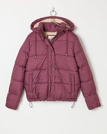 Fatface Short Check Puffer Plum