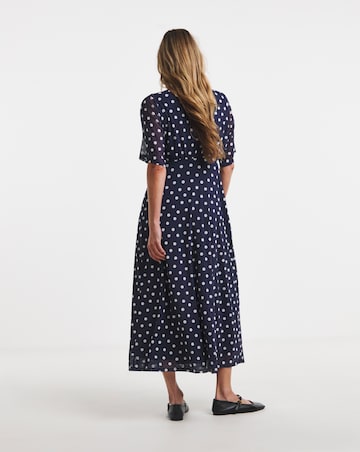 Navy Spot Mesh Midi Dress