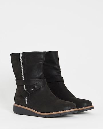 Heavenly Soles Billie Low Wedge Buckle Strap Boot - Wide Fit (E)